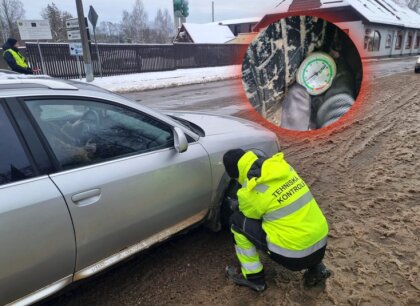 Foto: Policijas un CSDD reidā 14% autovadītāju ziemā braukuši ar 'plikām' riepām