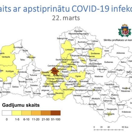 'Covid-19' izplatības karte: visvairāk saslimušo joprojām Rīgā un Jūrmalā