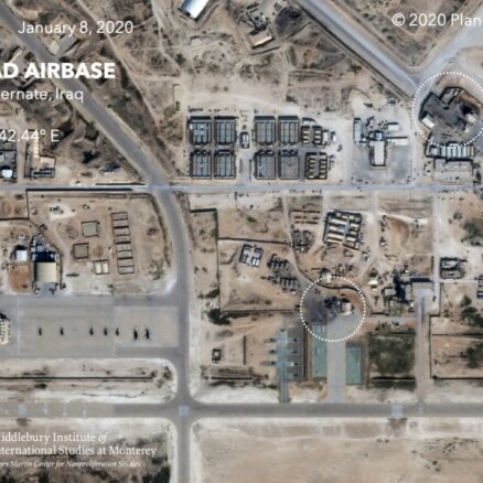 Foto: Satelīta attēli atklāj Irānas raķešu postījumus Ainasadas bāzē