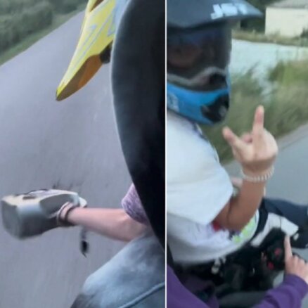 Video: Lapmežciemā četri jaunieši brauc uz viena mopēda un uz ceļa lej motoreļļu
