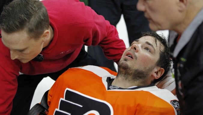 Philadelphia Flyers goalie Michal Neuvirth after collapsing