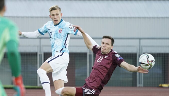 Latvijas futbola izlase nespēj pretoties Norvēģijas valstsvienībai