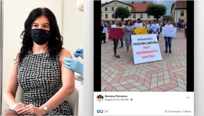 Petraviča protestā pret obligātu vakcināciju aizstāvējusi cilvēku nevēlēšanos vakcinēties