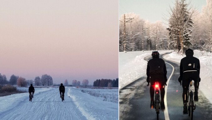 Foto: 70 kilometri -12 grādos: 'Delfi' lasītājs Latviju ziemā apceļo uz divriteņa