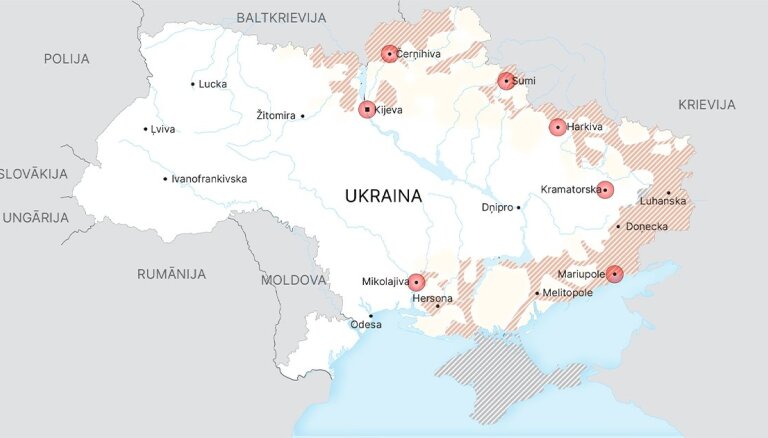 Karte: Kā pret Krieviju aizstāvas Ukraina? (24. marta aktuālā informācija)
