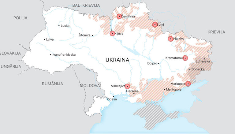 Karte: Kā pret Krieviju aizstāvas Ukraina? (22. marta aktuālā informācija)