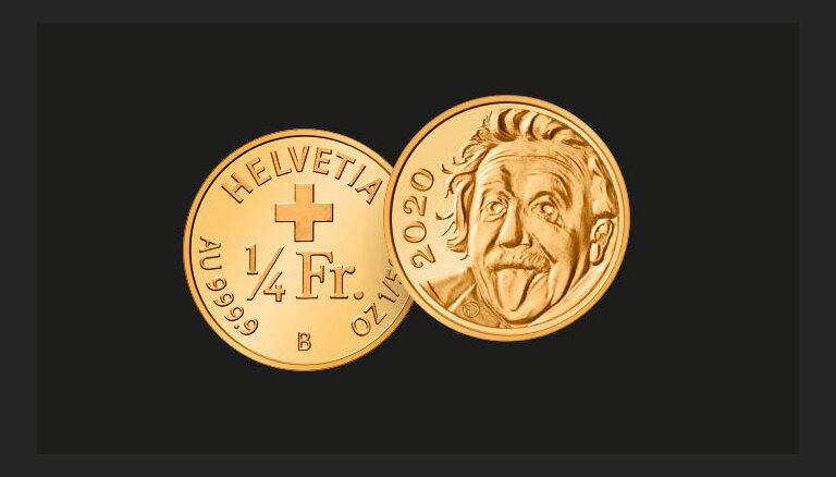 Швейцария выпустила самую маленькую в мире золотую монету с показывающим язык Эйнштейном