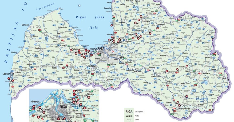 Карта автомобильных дорог латвии