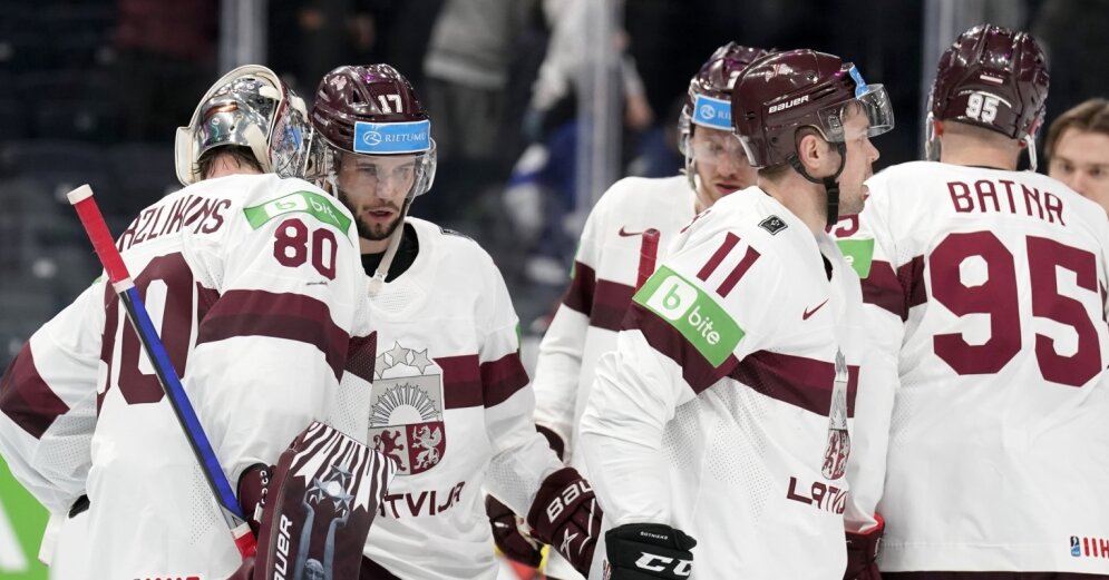 Det latviske hockeylandslaget i den andre kampen i verdenscupen møter den olympiske mesteren Finland